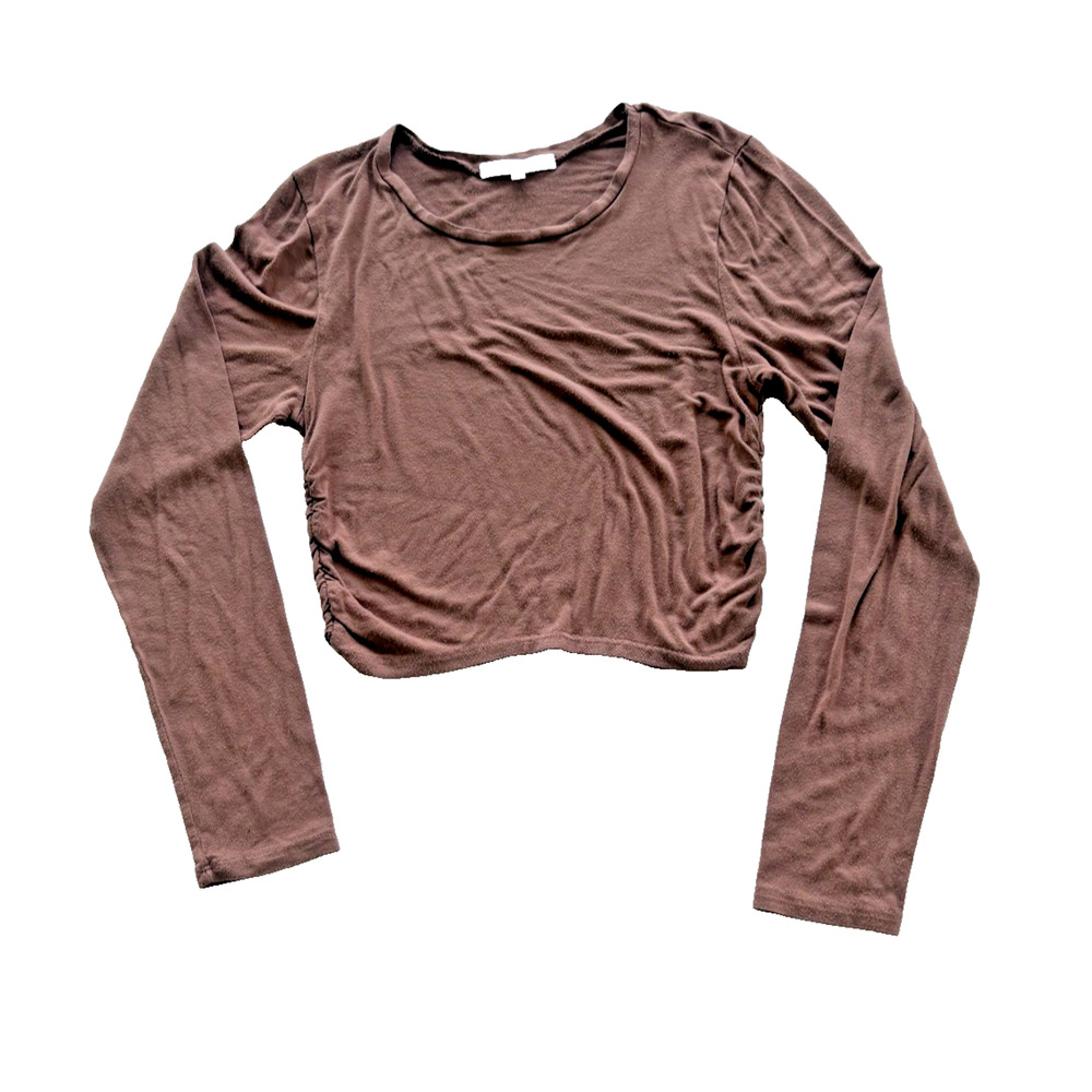Antistar Brown Long Sleeve Crop Top Ruched Side Shirt Medium